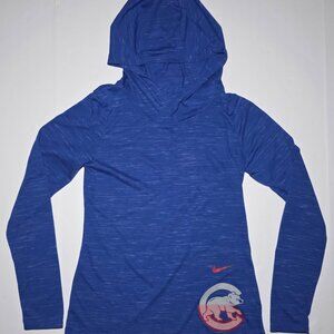 Nike Dri Fit Womens Blue Chicago Cubs Long Sleeve Hooded Shirt Size XS